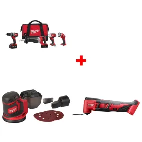 Milwaukee 2696-24 M18 Crdlss 4-Tool Comb Kit w Rdm Orbt Sndr & M18 Osc Mlti-Tool