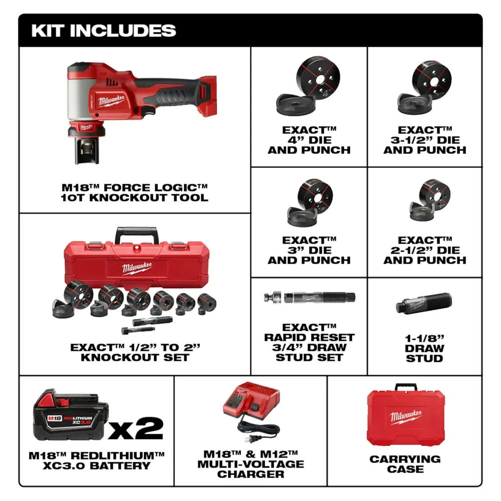 Milwaukee M18 Force Logic 10-Ton Knockout Tool 1/2" - 4" Kit