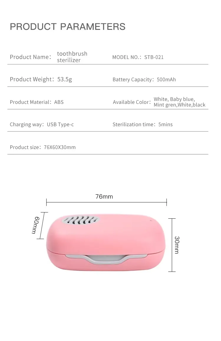 Mini UVC Toothbrush Sterilizer Box Portable Hygiene Solution for Germ-Free Brushes | STB-021