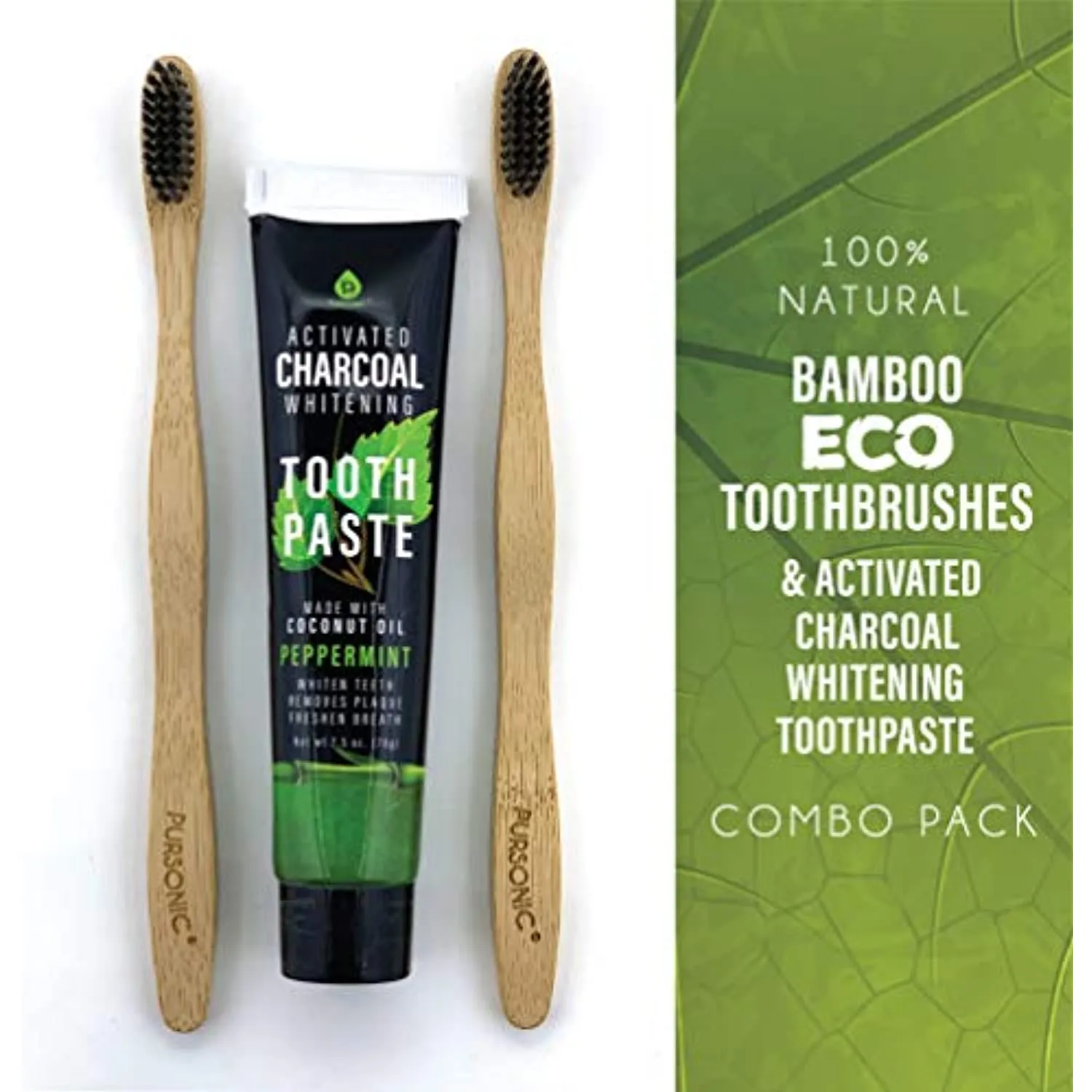 Natural Bamboo Toothbrushes & Charcoal Whitening Toothpaste Set