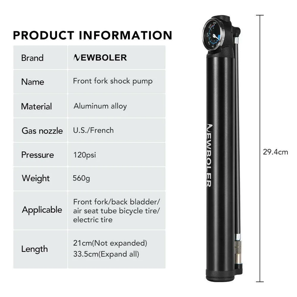 NEWBOLER 120Psi Electric Bike Air Pump Aluminum Alloy USB Rechargeable Bicycle Air Pump Tire Inflator Motorcycle/Automobile Pump