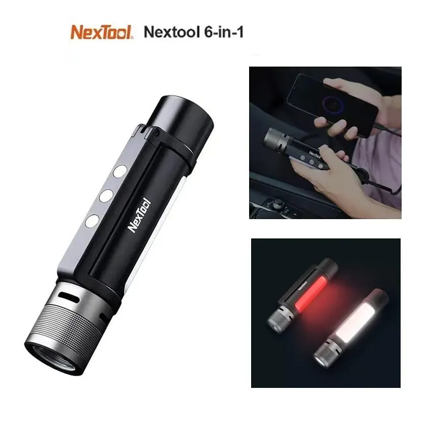 NexTool 6 In 1 Zoomable Flashlight 1000LM 3 Mode Dual Light Source 2600mAh LED Light Torch Power Bank Life Dec Alarm Flashlight