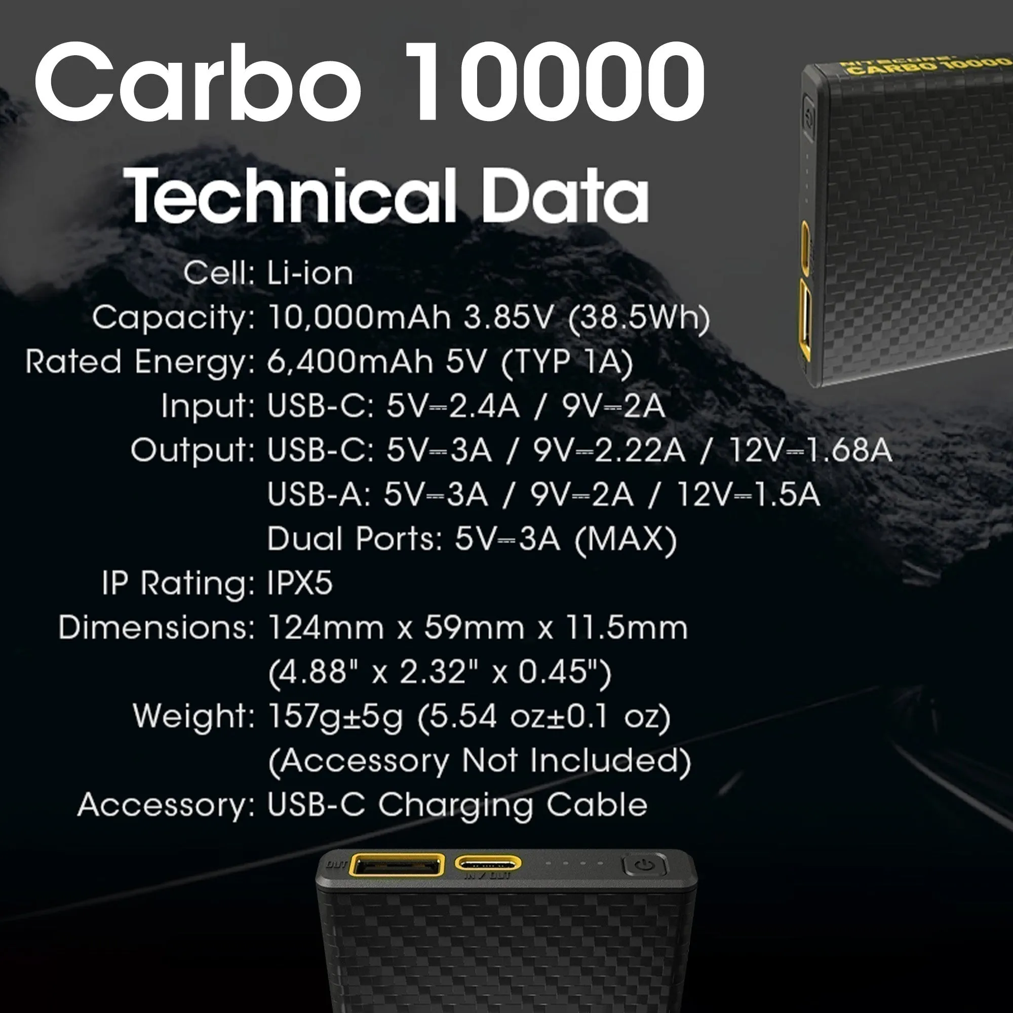 Nitecore Carbo 10000, Lightweight QC 10000mAh USB Power Bank