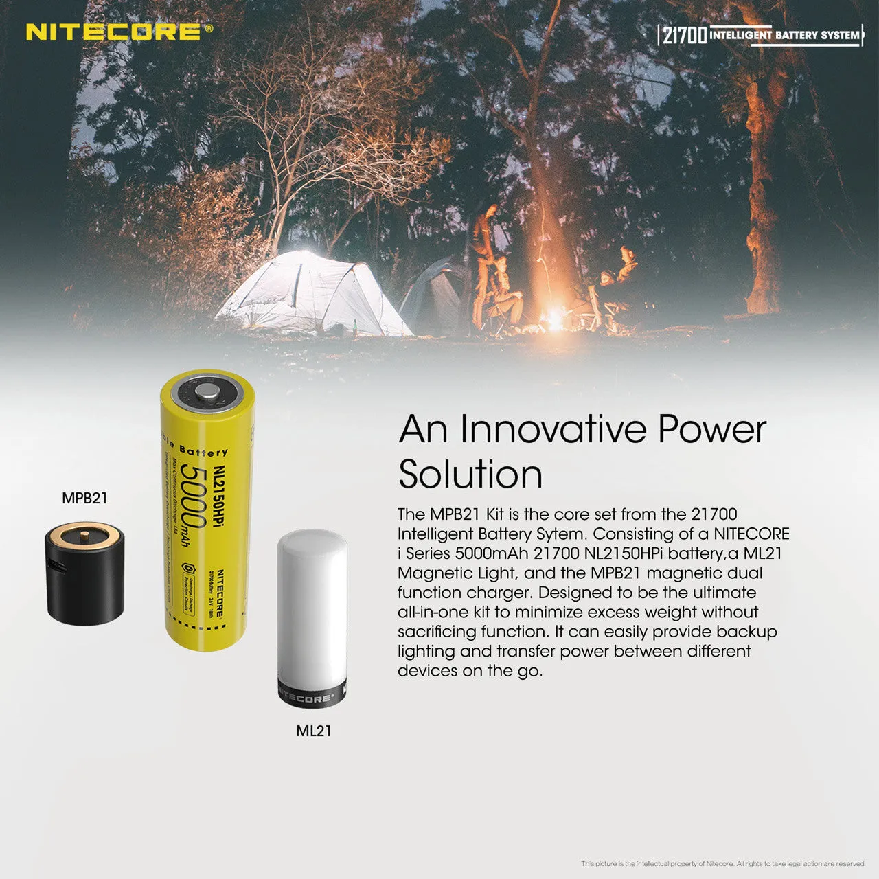 Nitecore Intelligent 21700 Battery System with Lantern and Charger (80 Lumens | Rechargeable)