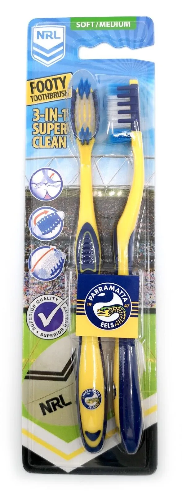 NRL Adult Toothbrush Twin Pack - Parramatta Eels - Set of Two - Soft/Medium