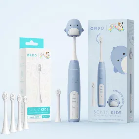 Ordo Sonic Kids Rechargeable Toothbrush & 4x Brush Heads - White - Squishmallows Samir