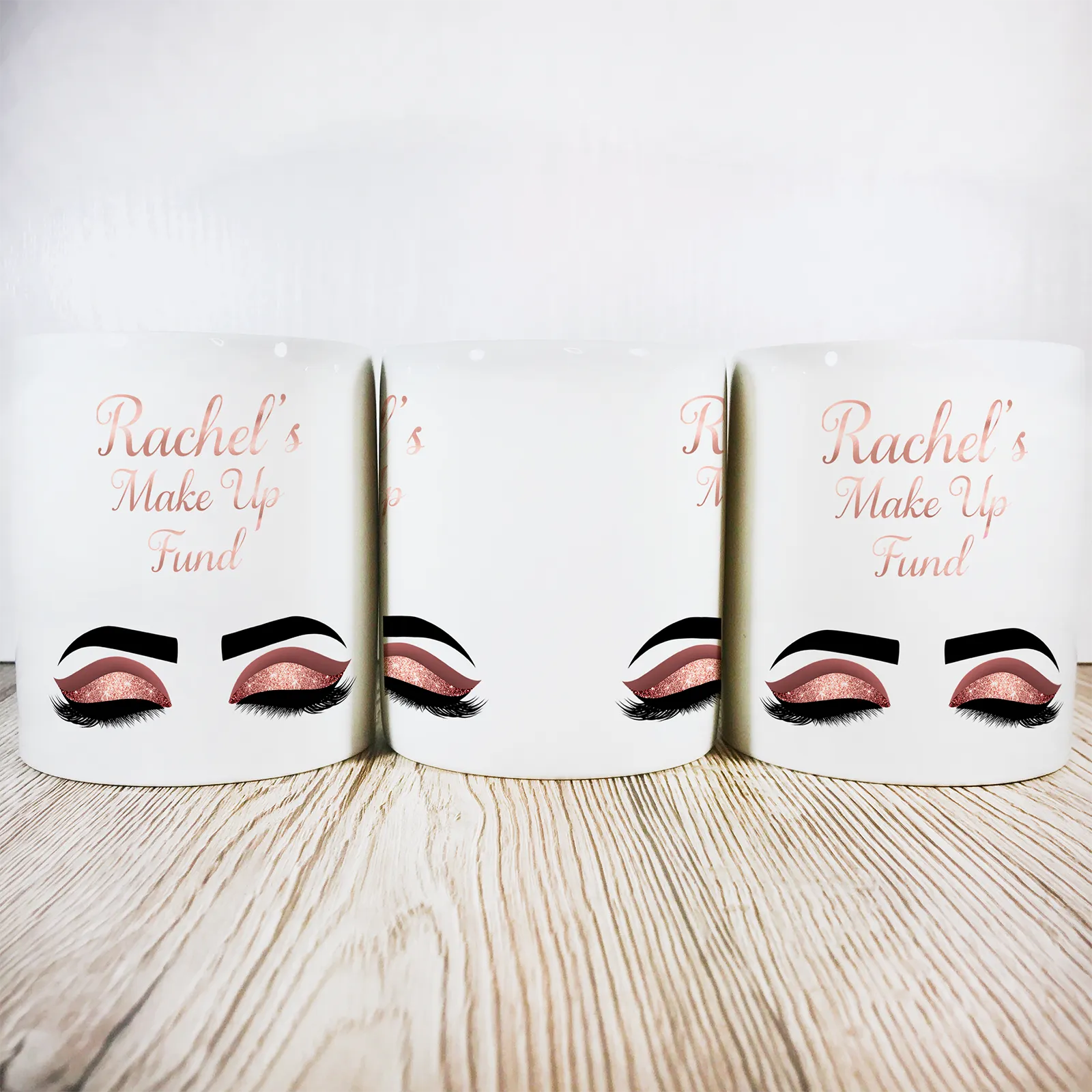 Personalise Make Up Fund Money Pot | Rose Gold Eyes