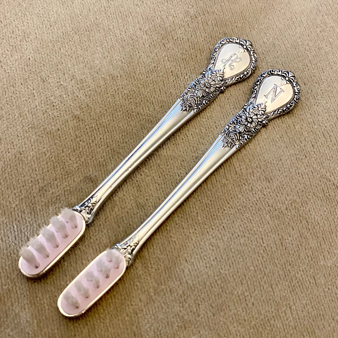 Pewter Handle Pink Baby Toothbrush