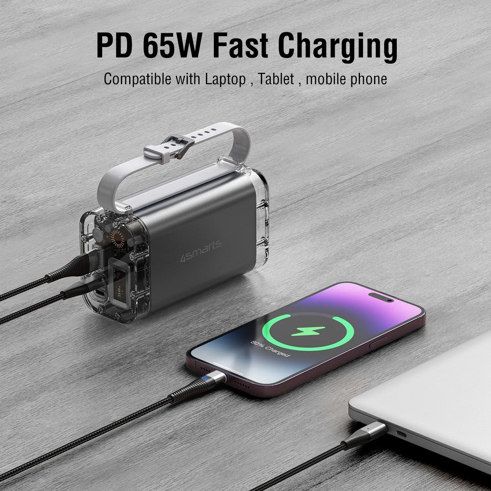 Portable Charger 65W Outdoor Power Bank Fast Charging 26700mAh Laptop Battery Charger with LCD Display Battery Pack with Flashlight