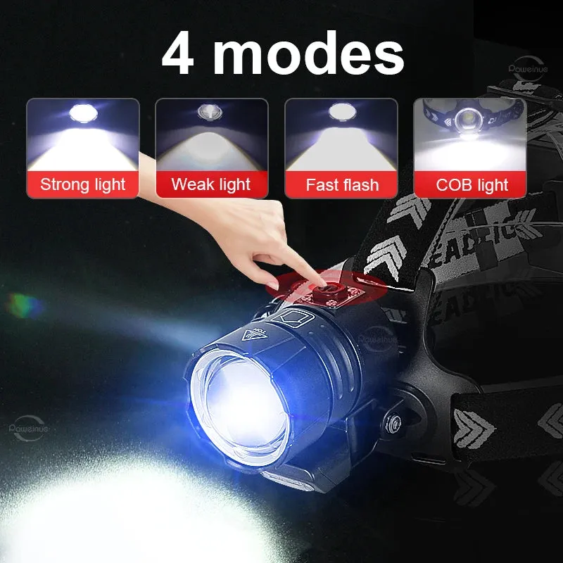 Powerful XHP360 LED Headlamp Super Bright USB Rechargeable Head Lamps High Power Zoomable Headlight Camping Fishing Head Lantern