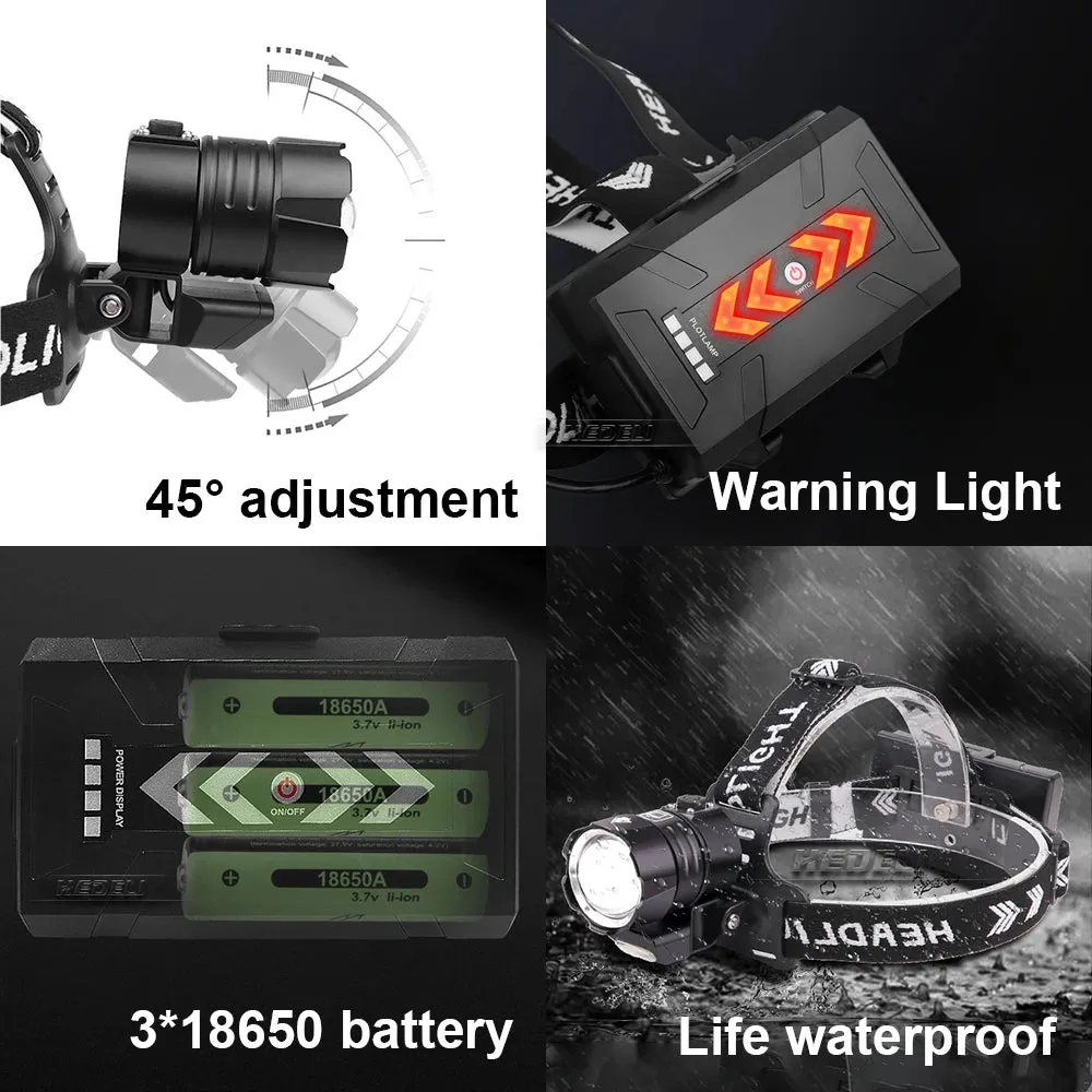 Powerful XHP360 LED Headlamp Super Bright USB Rechargeable Head Lamps High Power Zoomable Headlight Camping Fishing Head Lantern