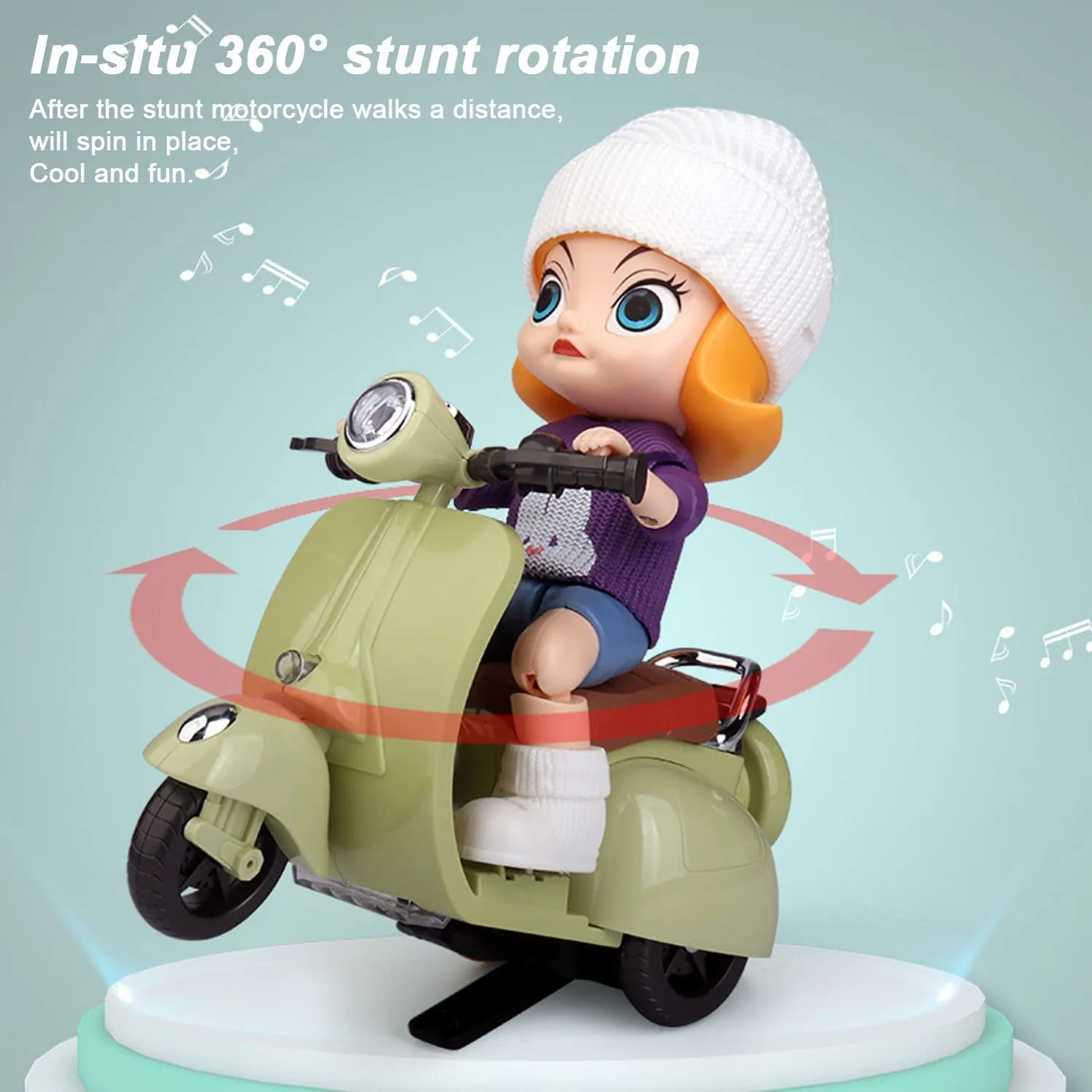 PRIME DEALS Stunt Scooter Bump & Go 360 Degree Rotating Spot Stunt Scooter Dancing Motorcycle Toy with Flashing Light & Sound Musical Bicycle Toys for Kids Tricycle Toy with Swing Action Stand Mode.