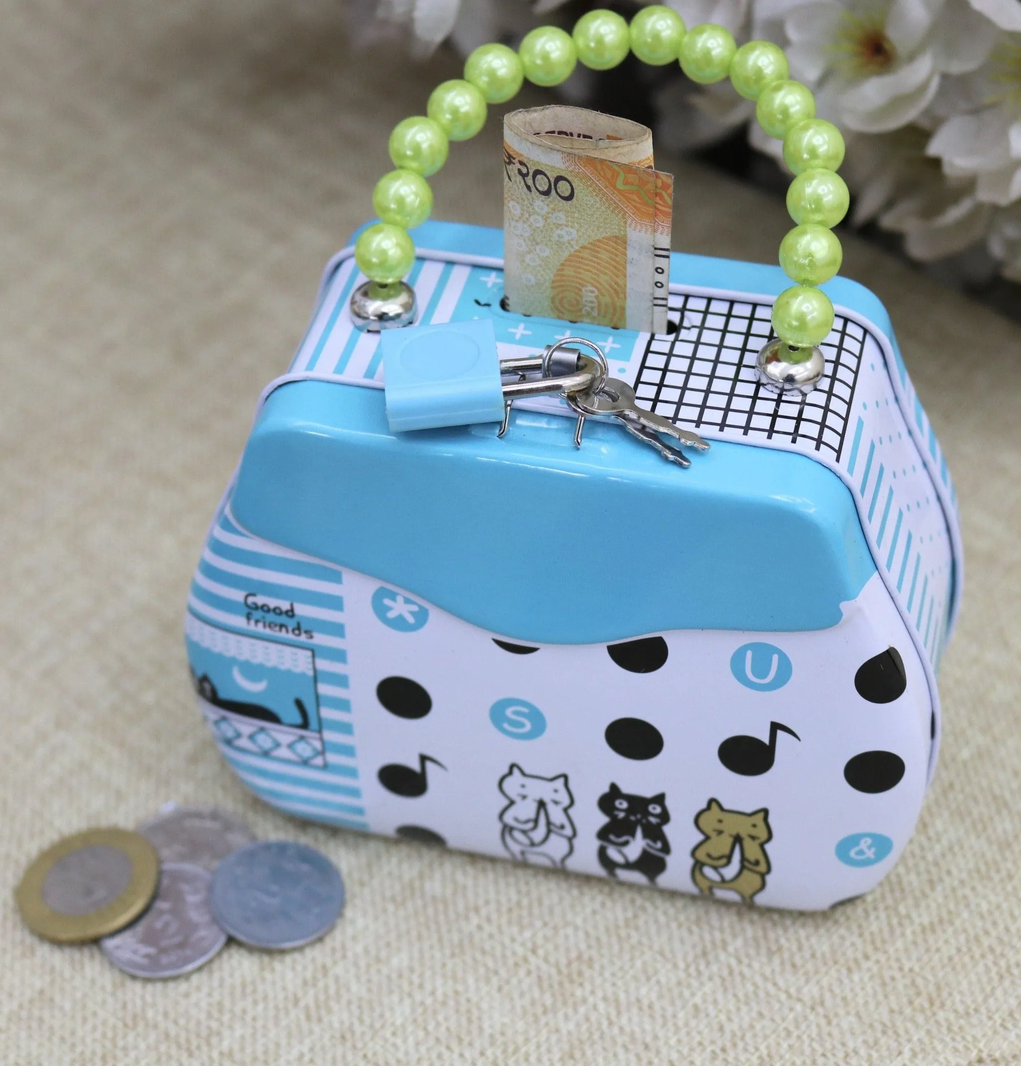 Printed Coin Bank With Lock And Key