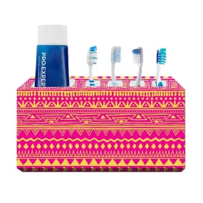 Printed Designer Toothbrush Holder for Bathroom- Aztec Pattern Pink