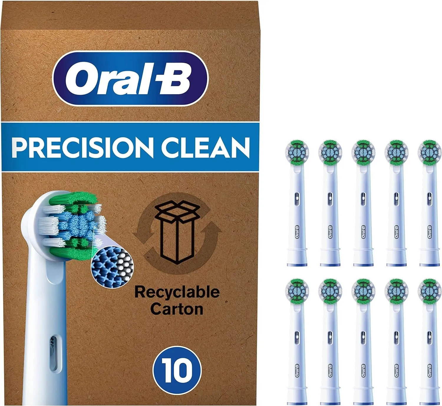 Pro Precision Clean Electric Toothbrush Head, X-Shape And Angled Bristles for Deeper Plaque Removal, Pack of 10 Toothbrush Heads, Suitable For Mailbox, White