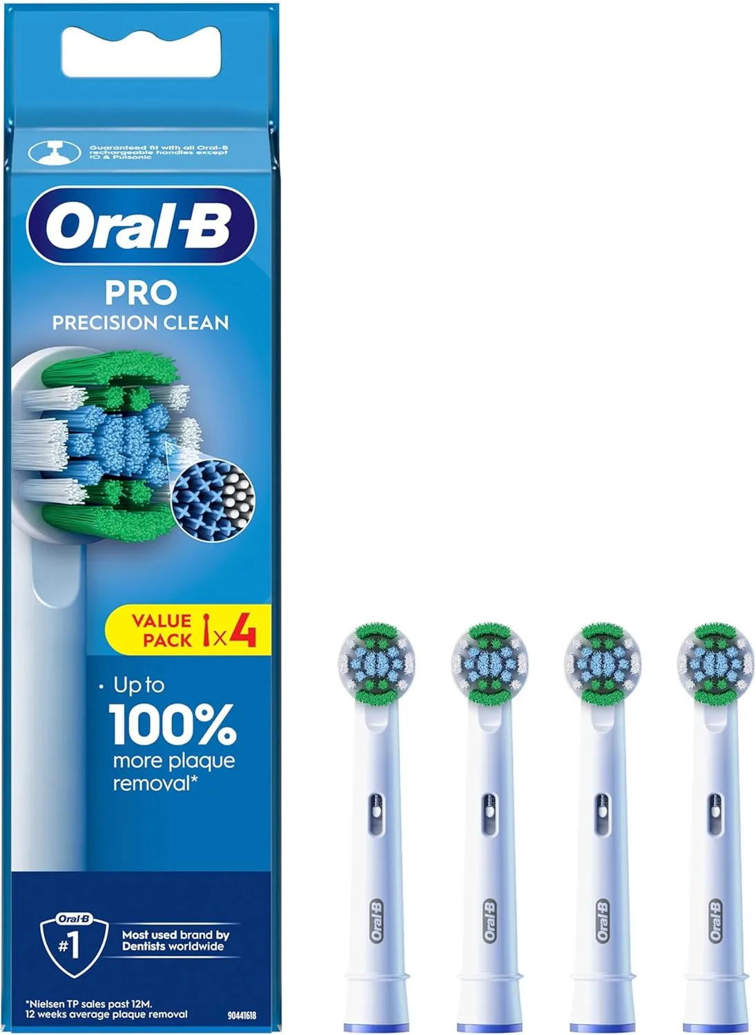 Pro Precision Clean Electric Toothbrush Head, X-Shape And Angled Bristles for Deeper Plaque Removal, Pack of 4 Toothbrush Heads, White