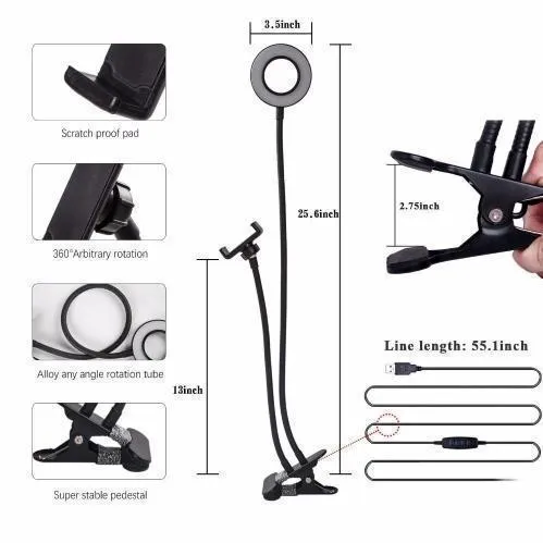 Professional Selfie Ring Light and Cell Phone Holder Stand for Live Streaming