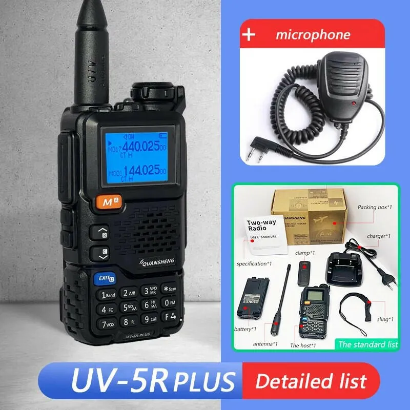 Quansheng UV-5R PLUS Walkie Talkie 5W Air Band Radio  Charge UHF VHF DTMF FM Scrambler NOAA Wireless Frequency Two Way CB Radio