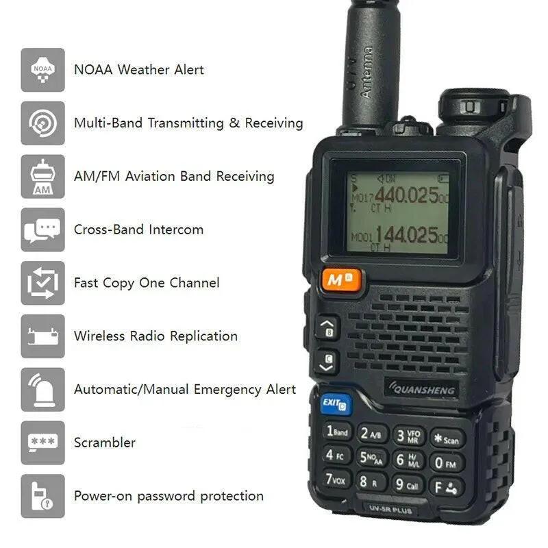 Quansheng UV-5R PLUS Walkie Talkie 5W Air Band Radio  Charge UHF VHF DTMF FM Scrambler NOAA Wireless Frequency Two Way CB Radio