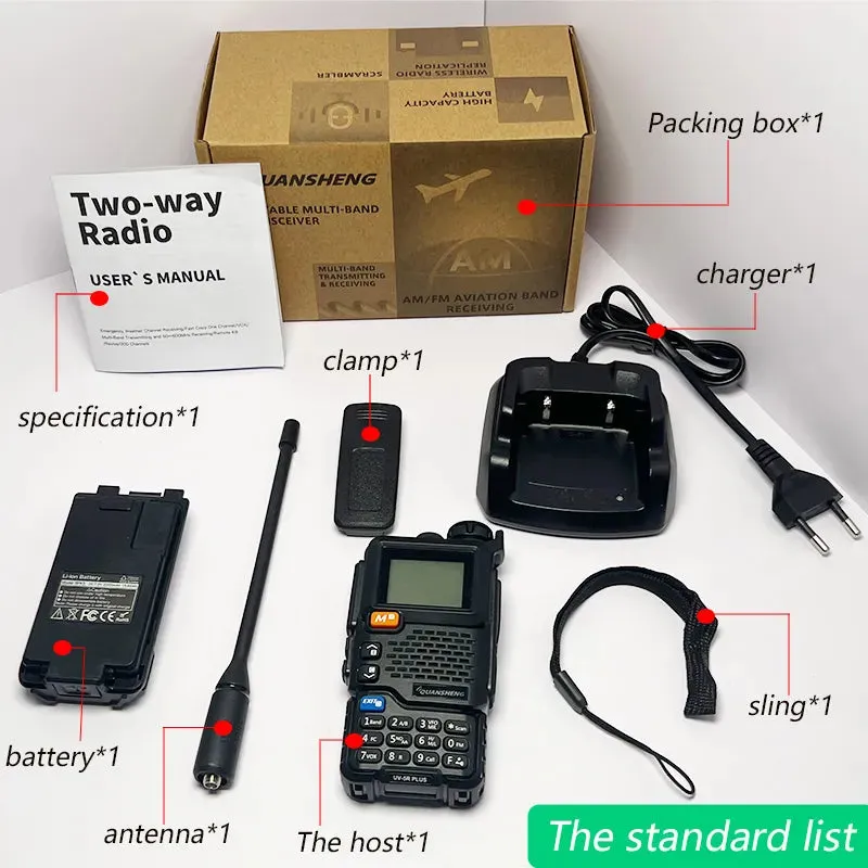 Quansheng UV-5R PLUS Walkie Talkie 5W Air Band Radio  Charge UHF VHF DTMF FM Scrambler NOAA Wireless Frequency Two Way CB Radio