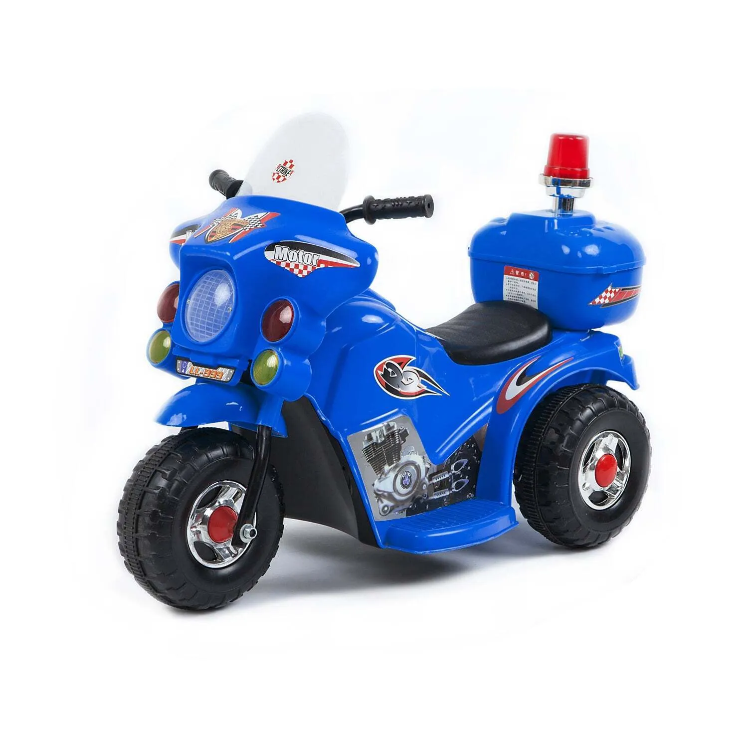 Rechargeable Kids Ride-on Motorcycle - 6V with Lights, Black/Red/Blue