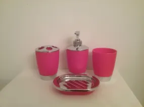 Red and Silver Bathroom Accessory Set