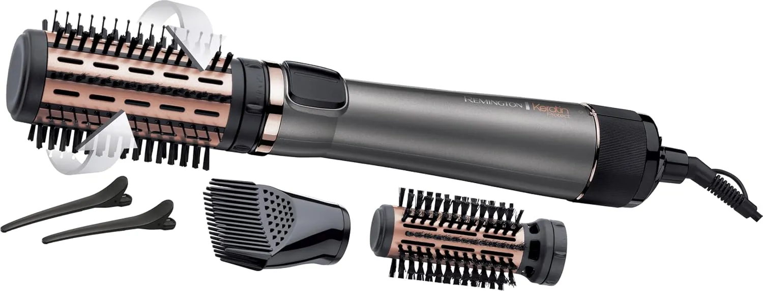 Remington Keratin Protect Rotating Airstyler AS8811 – 3 Attachments, Ceramic Coating with Almond Oil, Root Boost & Hair Clips