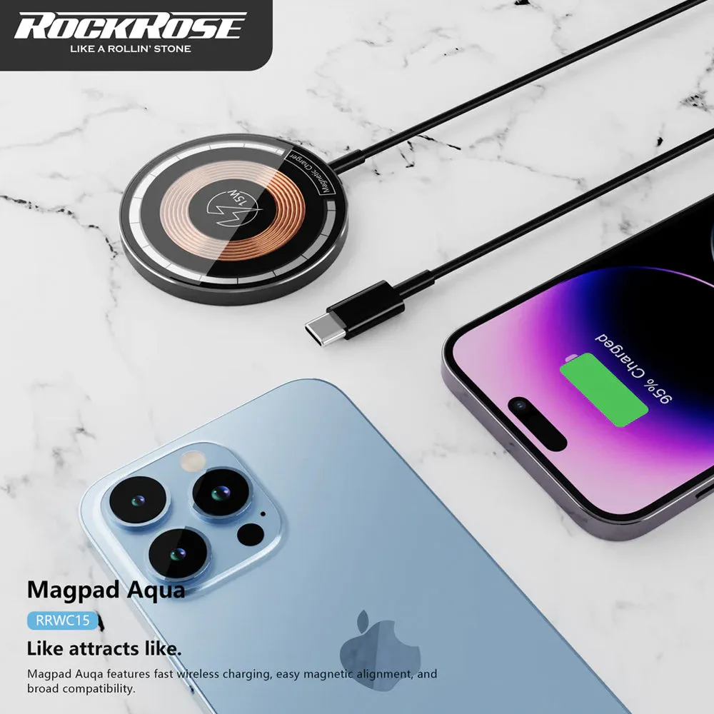 Rockrose 15W MagSafe Magnetic Wireless Charger Magpad Aqua (Black)