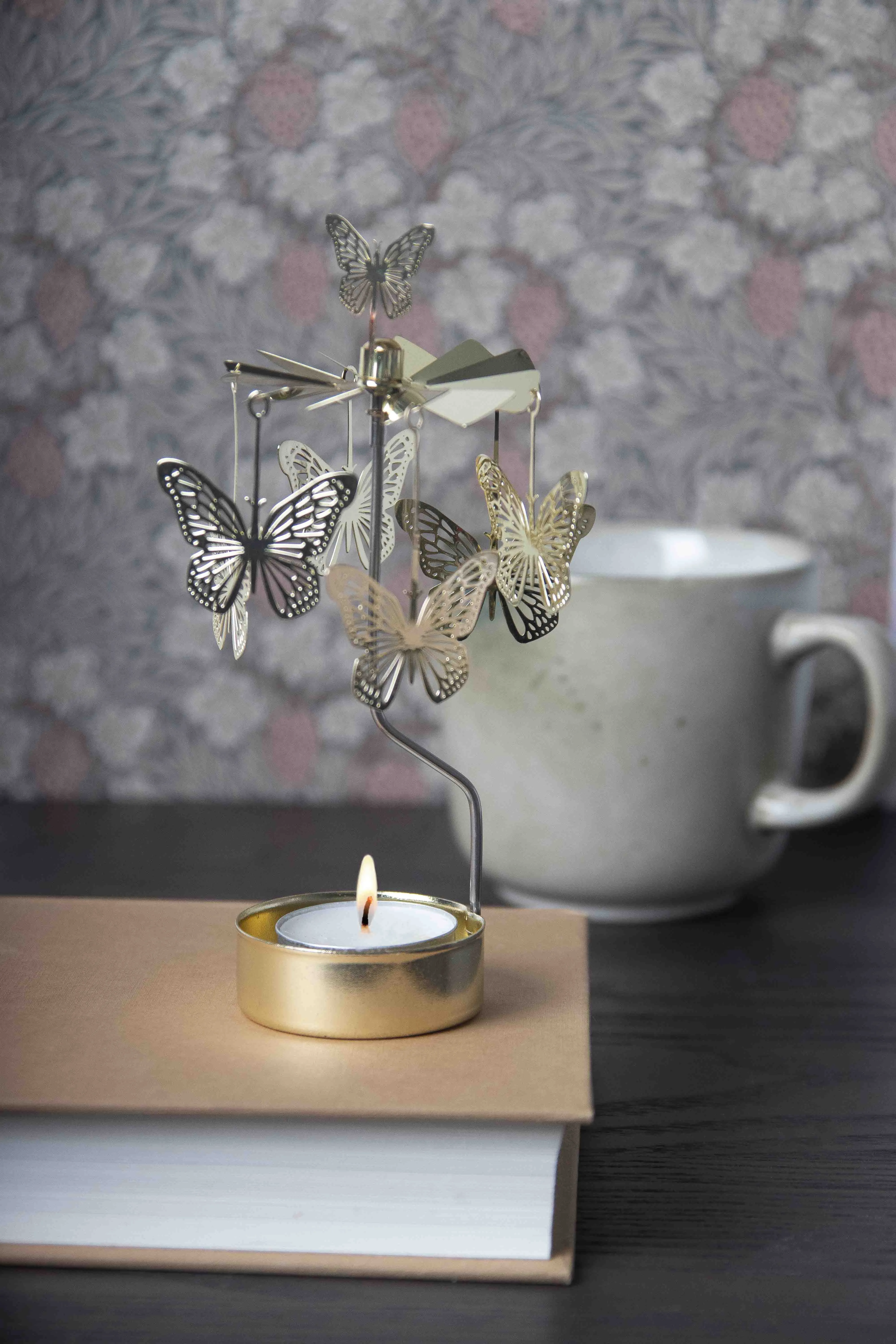 Rotating Candle Holder - Butterfly Gold