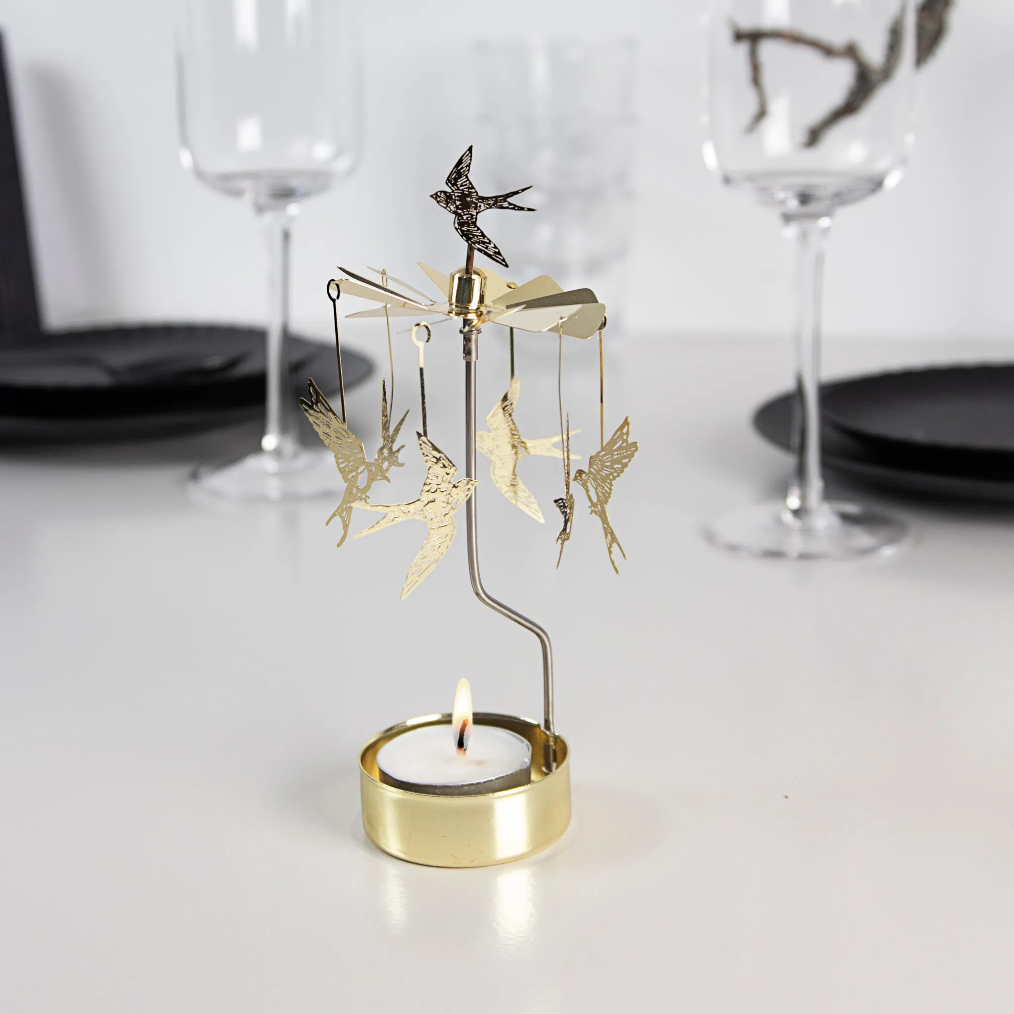 Rotating Candle Holder - Gold Swallow