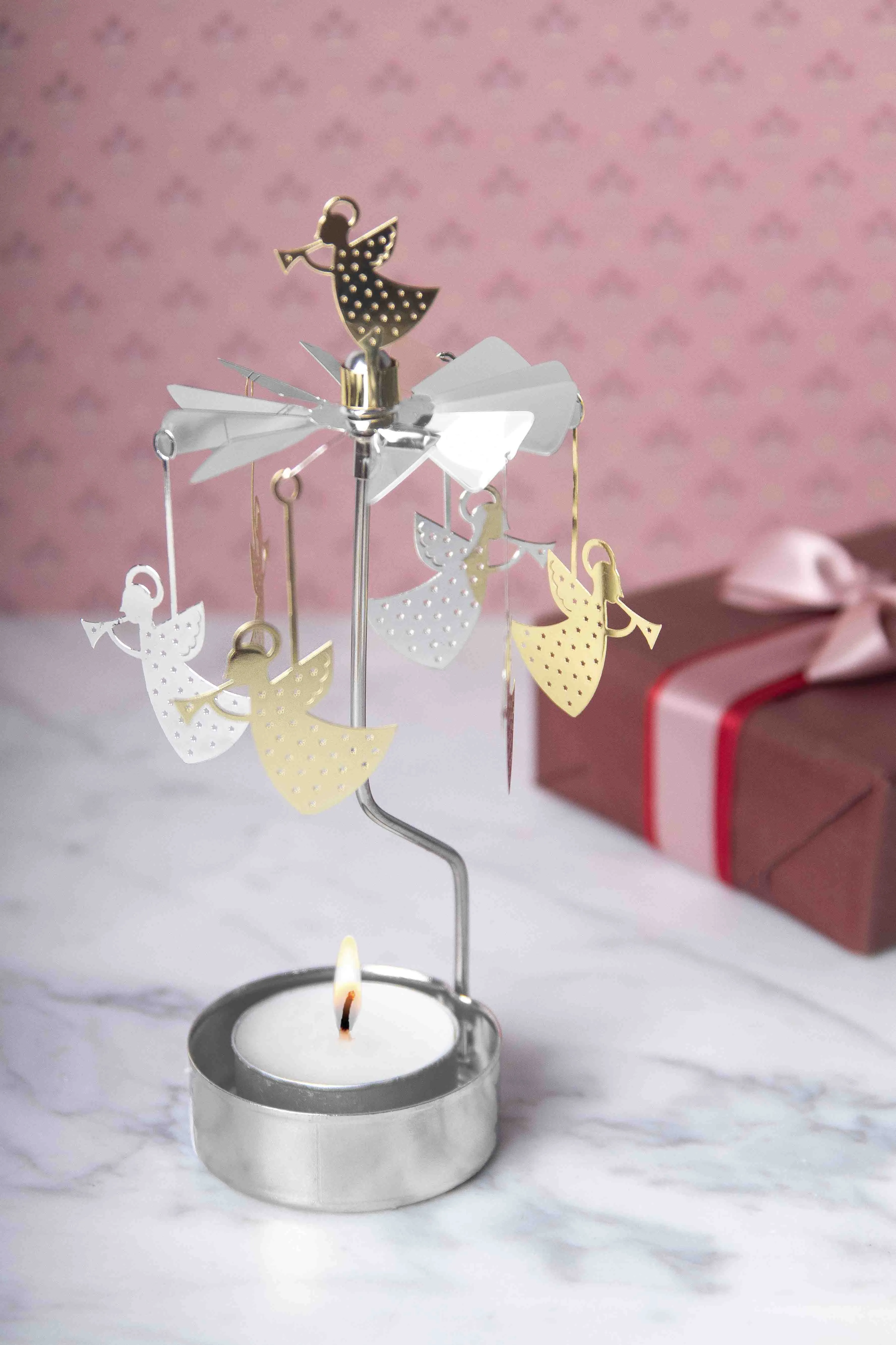 Rotating Candle Holder - Trumpet Angels