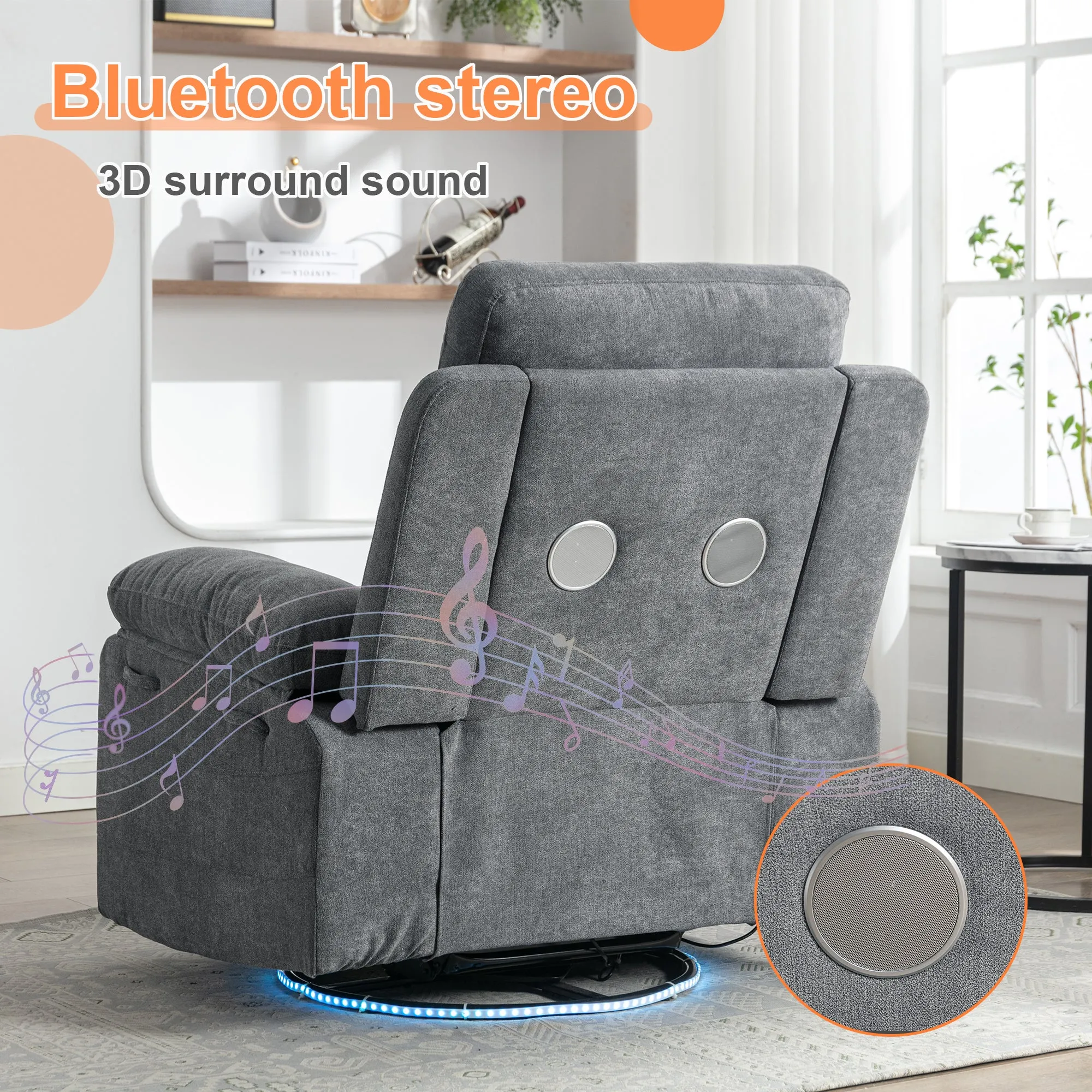 Rotating Electric Recliner Sofa with speaker & LED light