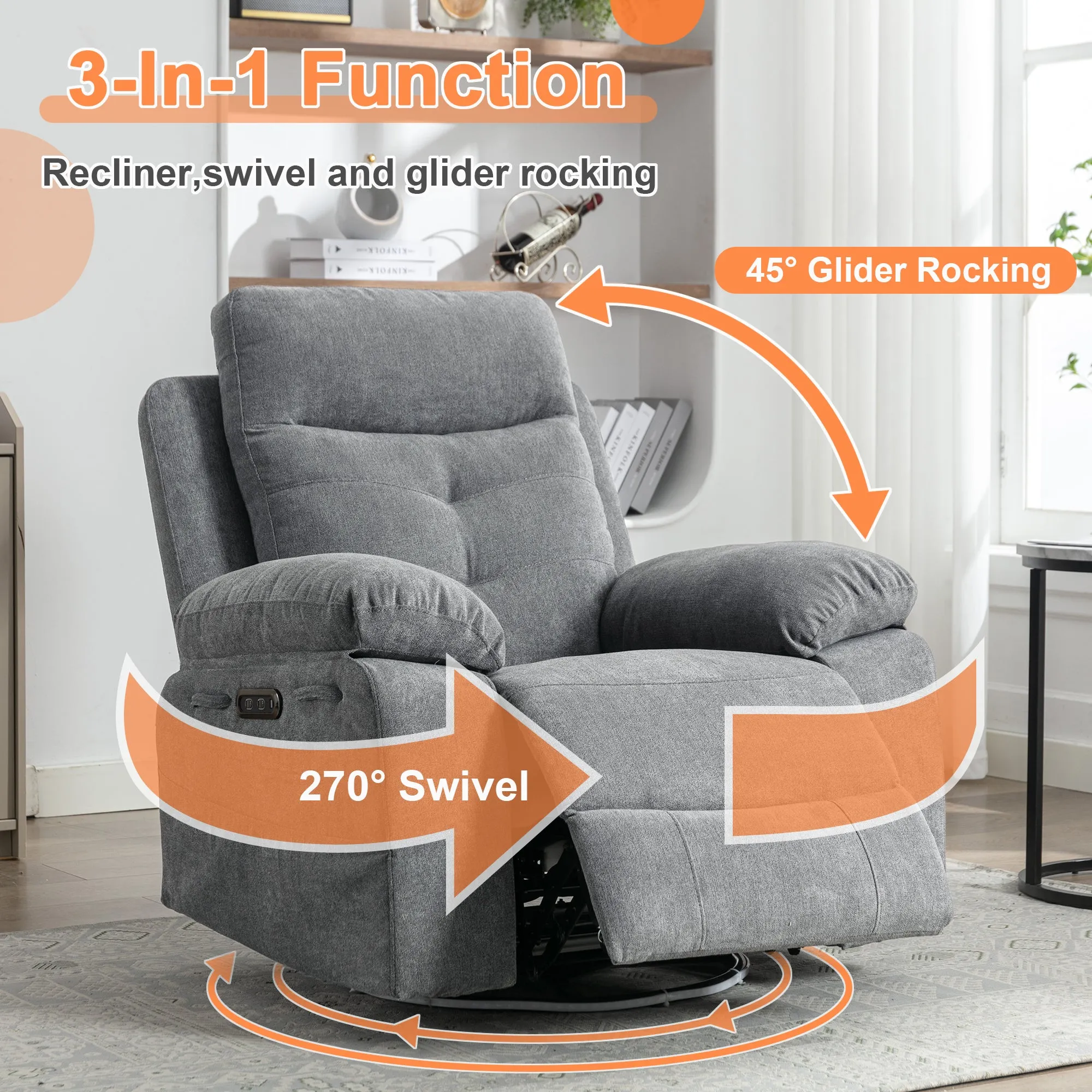 Rotating Electric Recliner Sofa with speaker & LED light