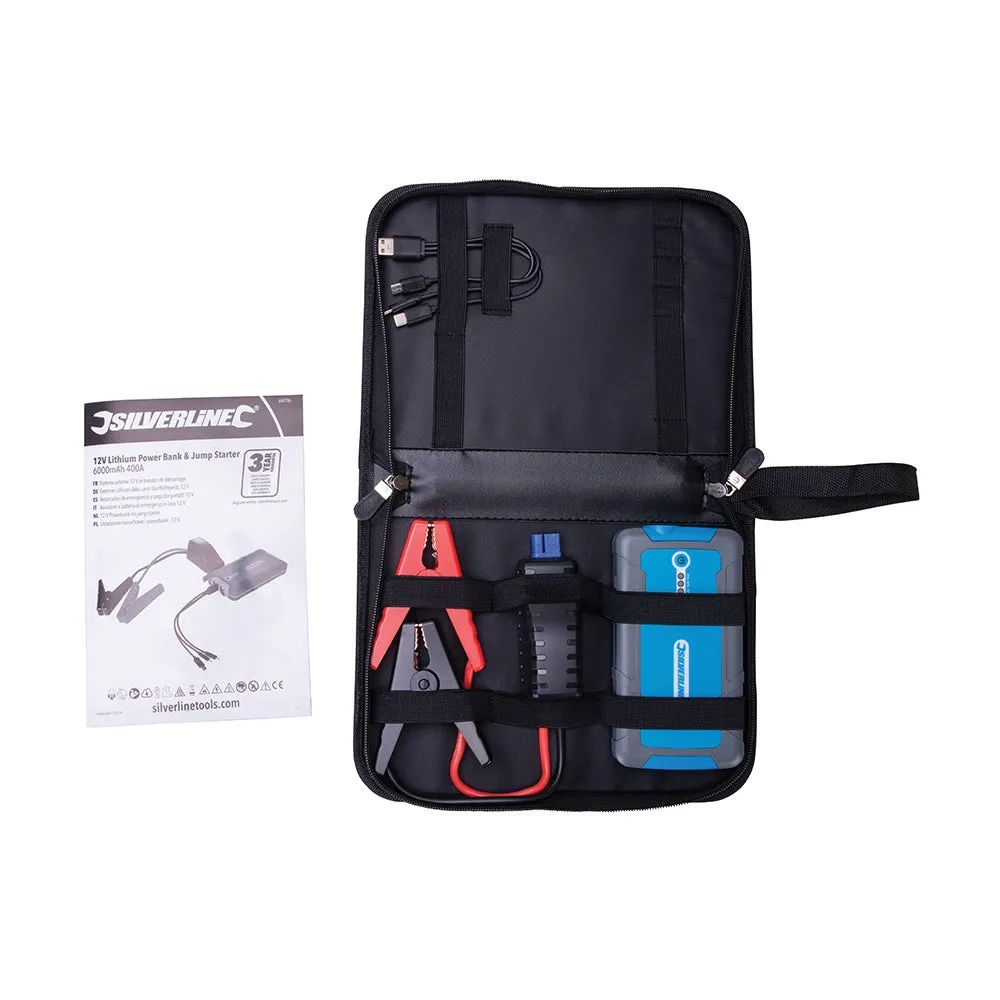 Silverline 684786 12V Lithium Jump Starter & Powerbank 6000mAh 400A