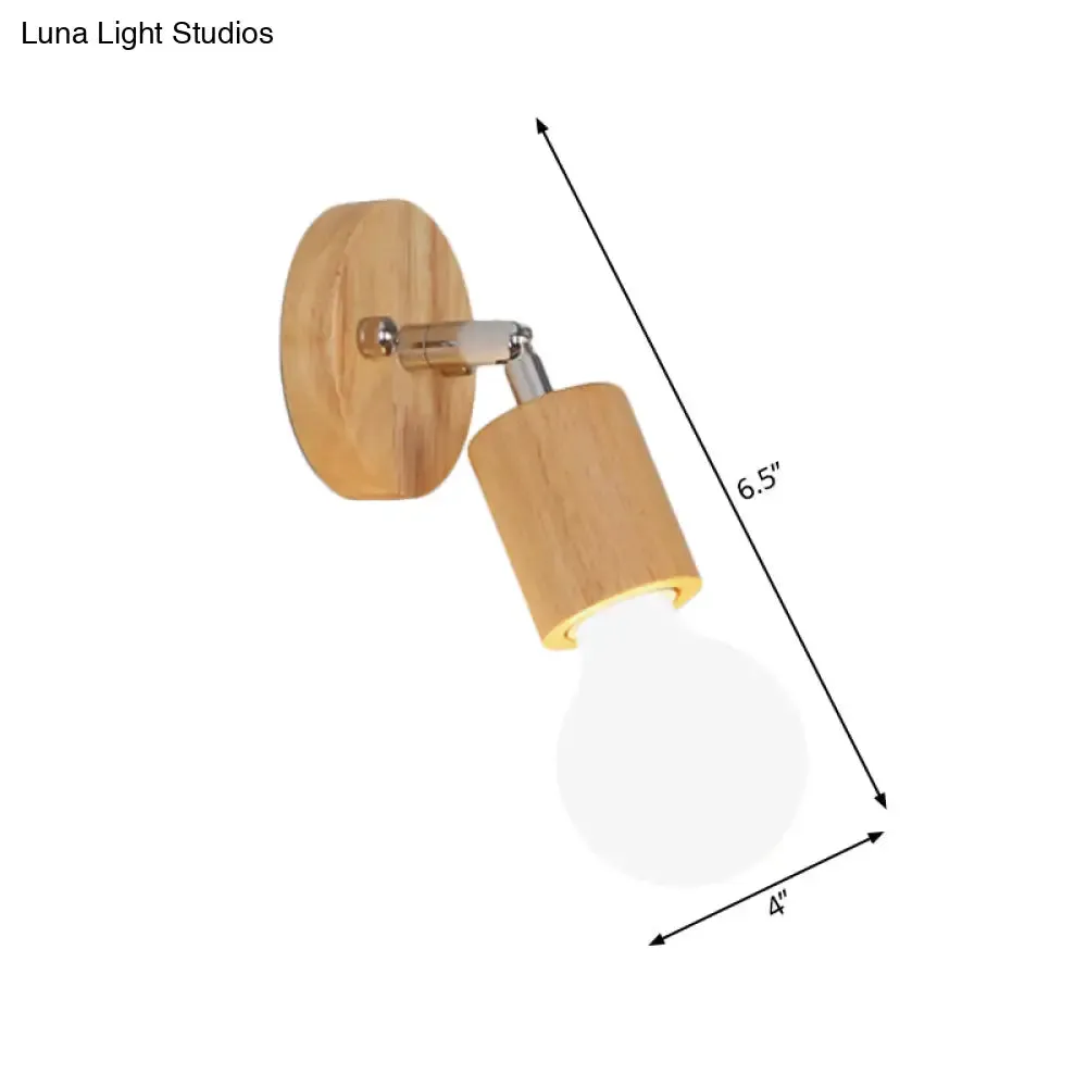 Simplistic Wood Open Bulb Mini Rotating Sconce Lamp for Single Bedroom Wall Lighting