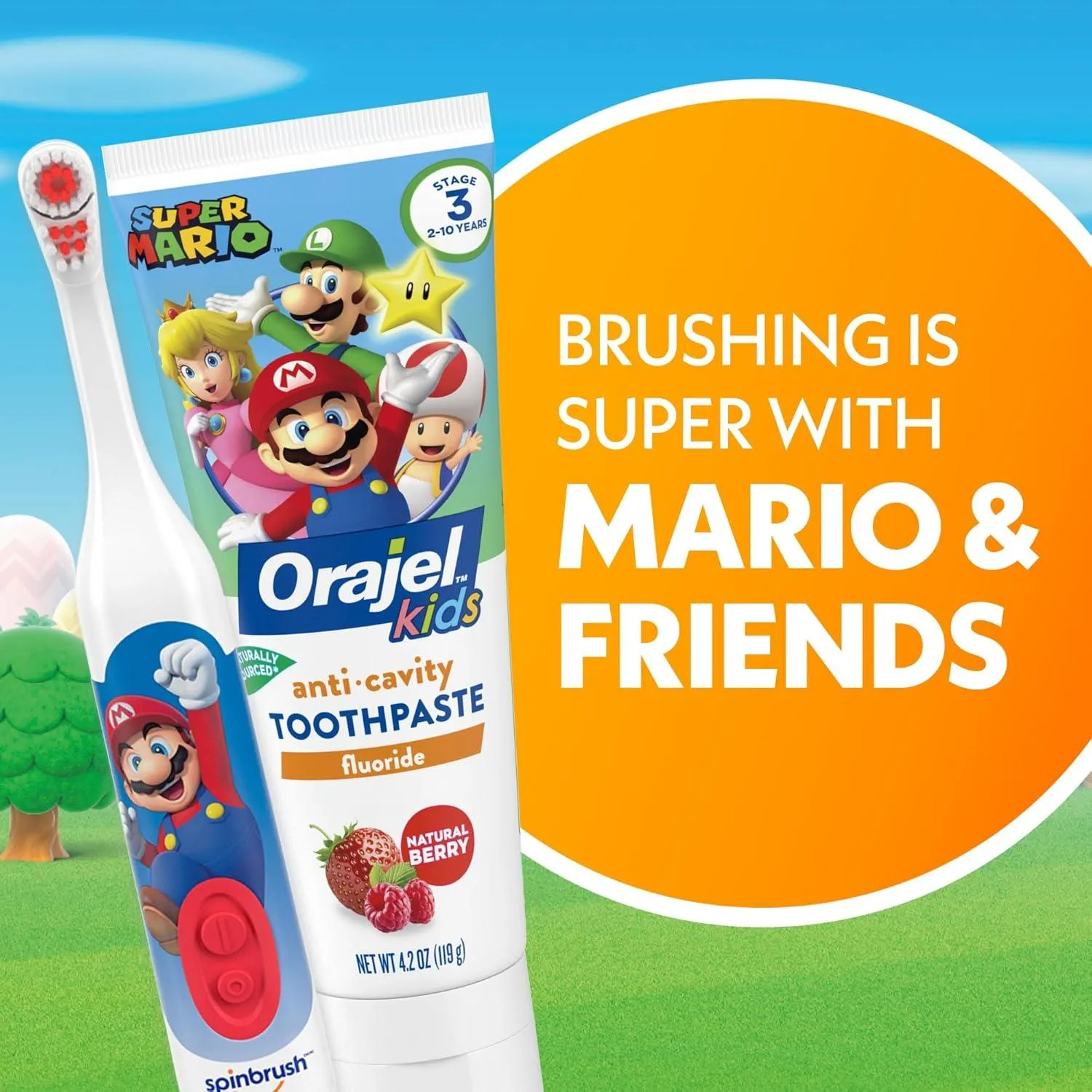 Spinbrush Princess Peach Kids Electric Battery Toothbrush