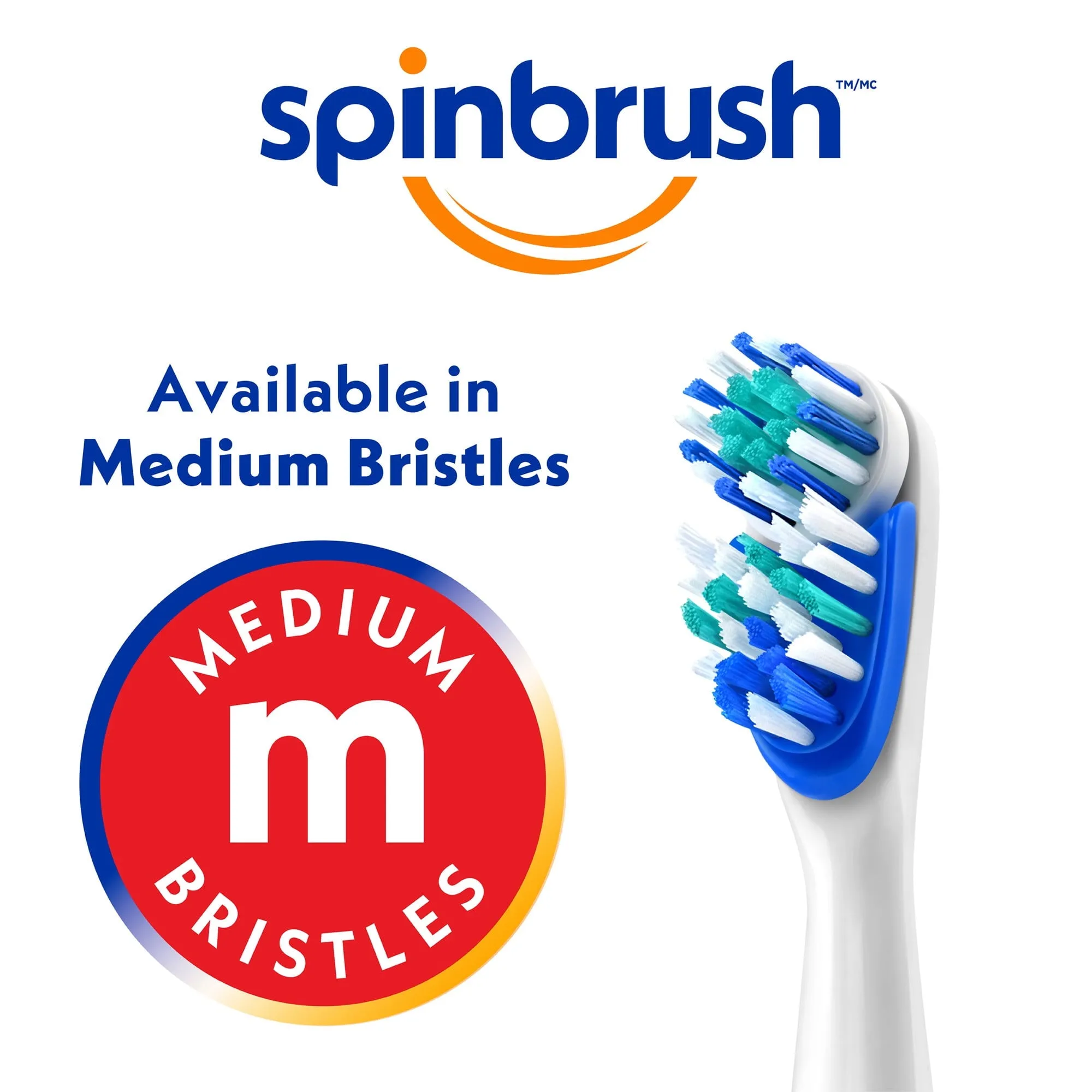 Spinbrush PRO CLEAN Refill, Medium Bristles, Includes 2 Replacement Heads for Battery Powered Toothbrushes