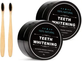 Teeth Whitening Charcoal Powder   Bamboo Brush Oral Care Set, WUBLSYAN Natural Activated Charcoal Teeth Whitener Powder, No Hurt on Enamel or Gum