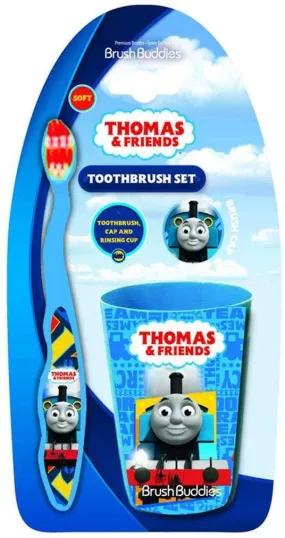 Thomas & Friends Premium Soft Bristle Toothbrush Set - Manual Toothbrush, Cover Cap, Rinsing Cup for Kids Girls Boys Children