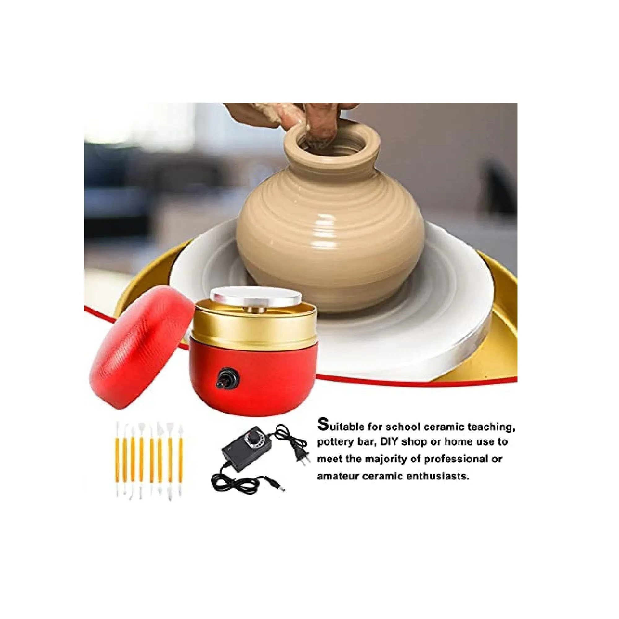 Toolly Mini Electric Pottery Wheel Machine Small Pottery Forming Machine with Tray for DIY Ceramic Work Clay Art Craft