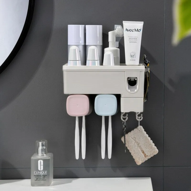 Toothbrush Holder Automatic Toothpaste Squeezer Dispenser Wall Mount Storage Rack Bathroom Accessories