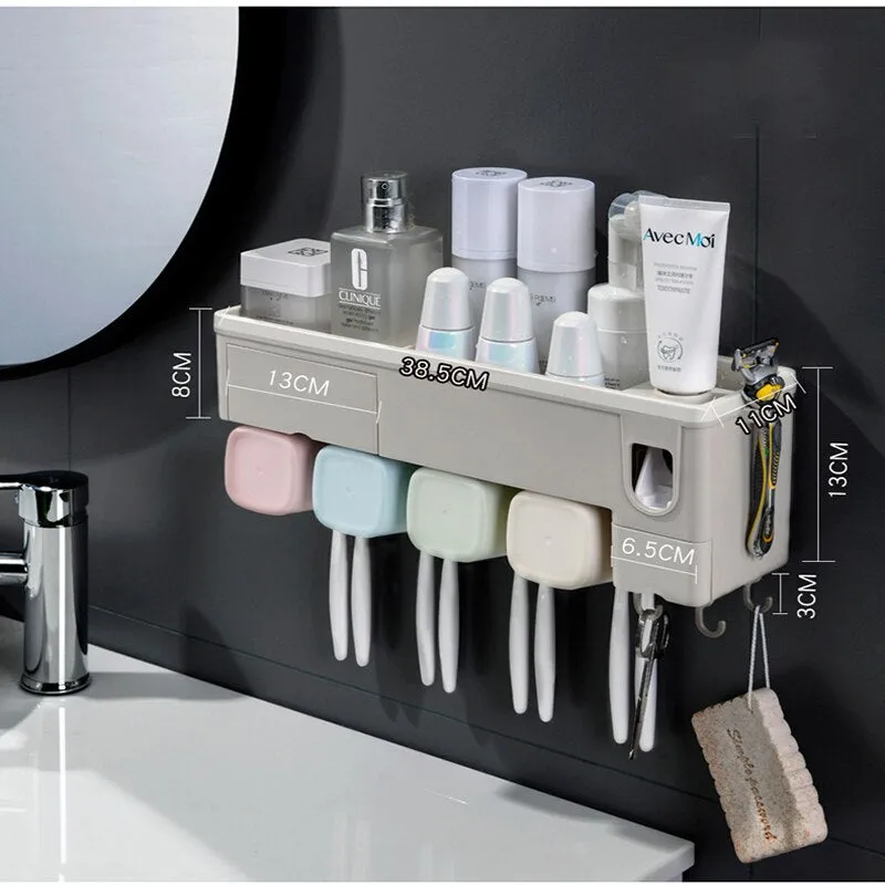 Toothbrush Holder Automatic Toothpaste Squeezer Dispenser Wall Mount Storage Rack Bathroom Accessories