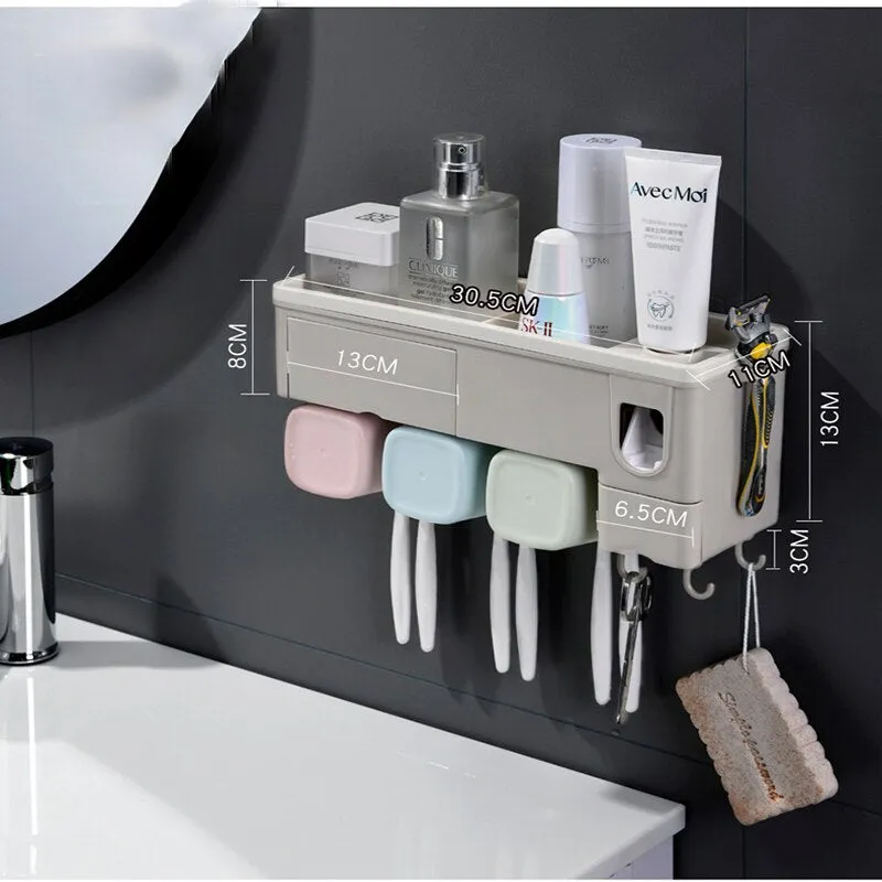 Toothbrush Holder Automatic Toothpaste Squeezer Dispenser Wall Mount Storage Rack Bathroom Accessories