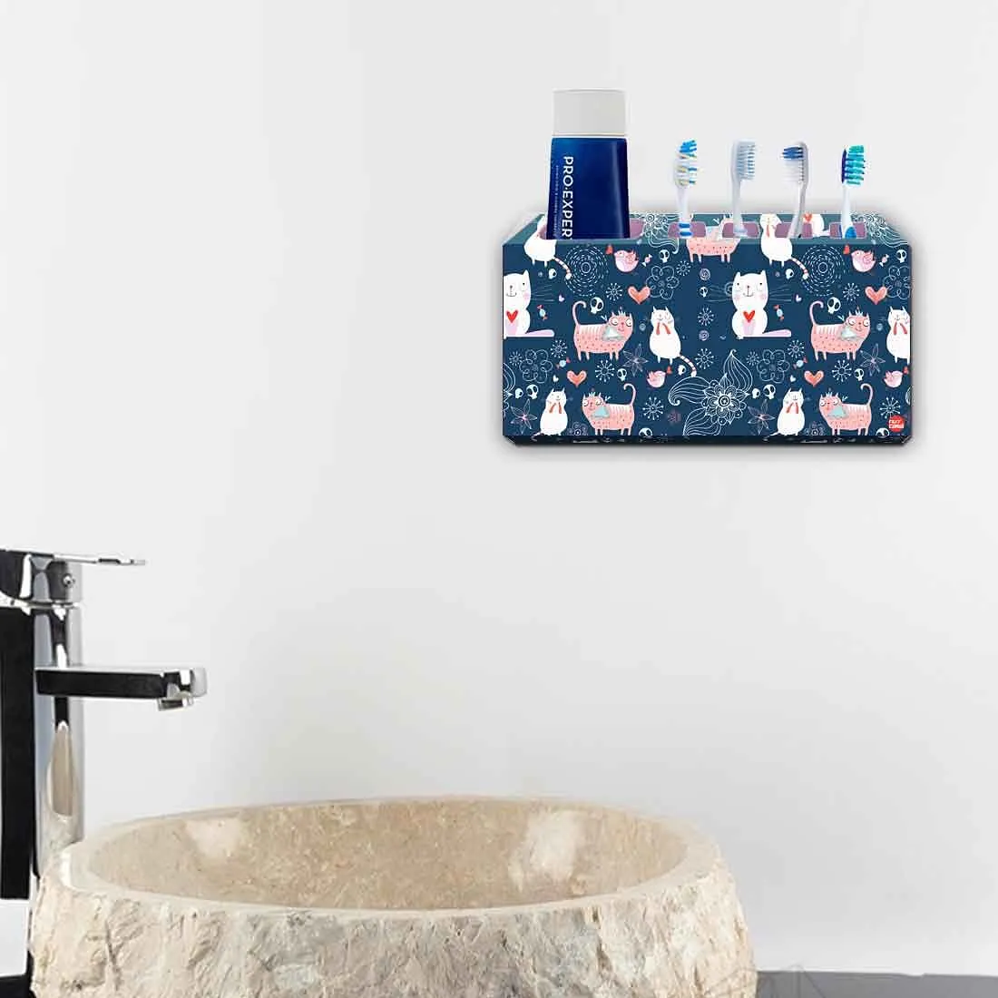 Toothbrush Holder Wall Mounted -Blue Cats