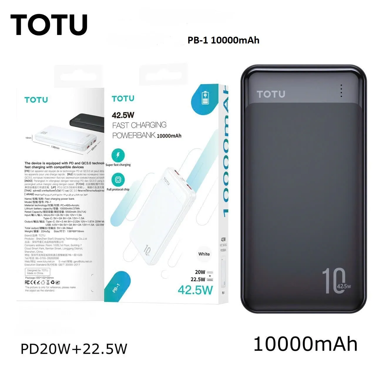 Totu 10000 Mah - 42.5W Fast Charging Power Bank