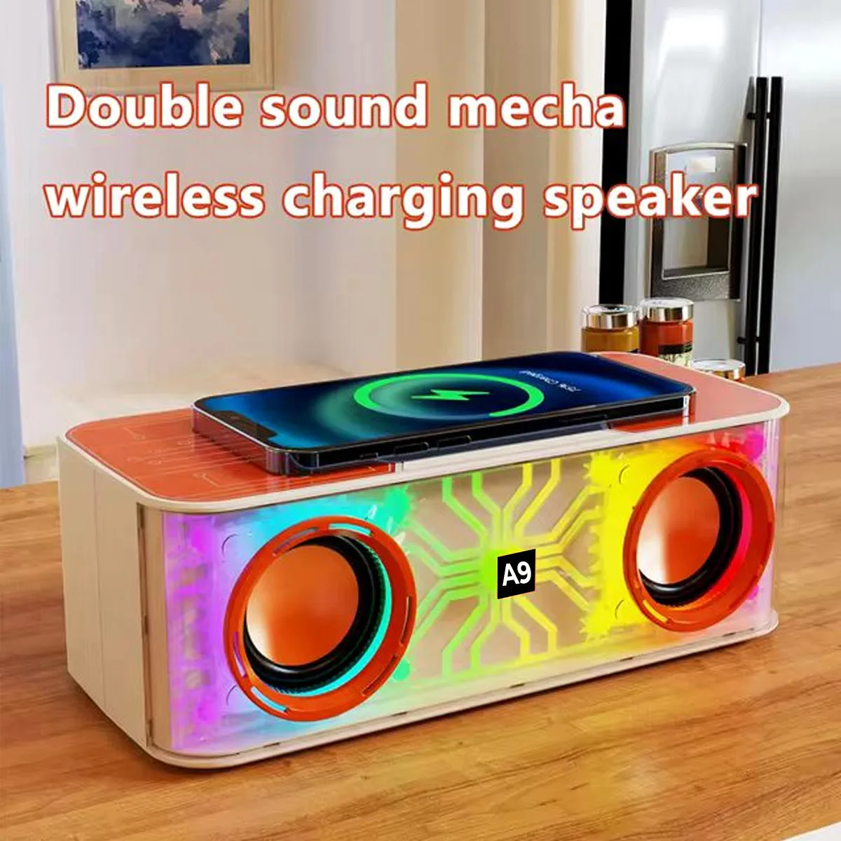 Transparent Mecha LED Wireless Charger Bluetooth Speaker HM-A9