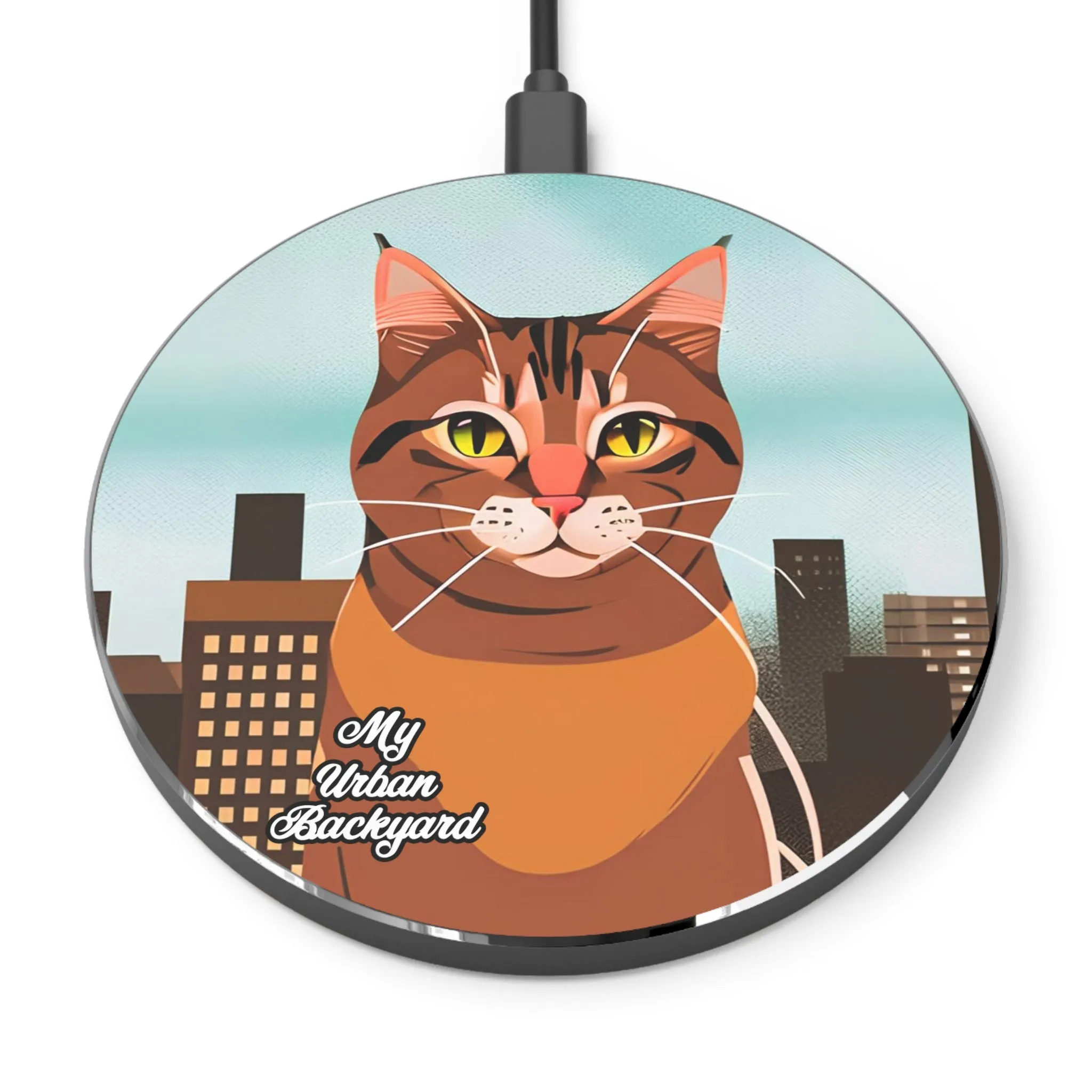 Urban Tabby Cat, 10W Wireless Charger for iPhone, Android, Earbuds