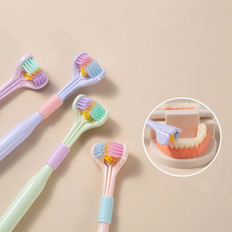 V-shaped three-sided toothbrush for effective cleaning