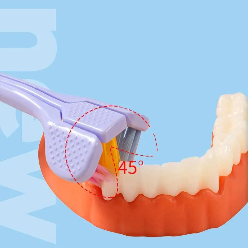 V-shaped three-sided toothbrush for effective cleaning