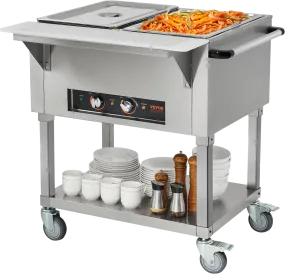 Vevor Food Warmer 2-Pan 20.6 Qt Commercial Buffet Table with Wheels 1000W Stainless Steel New